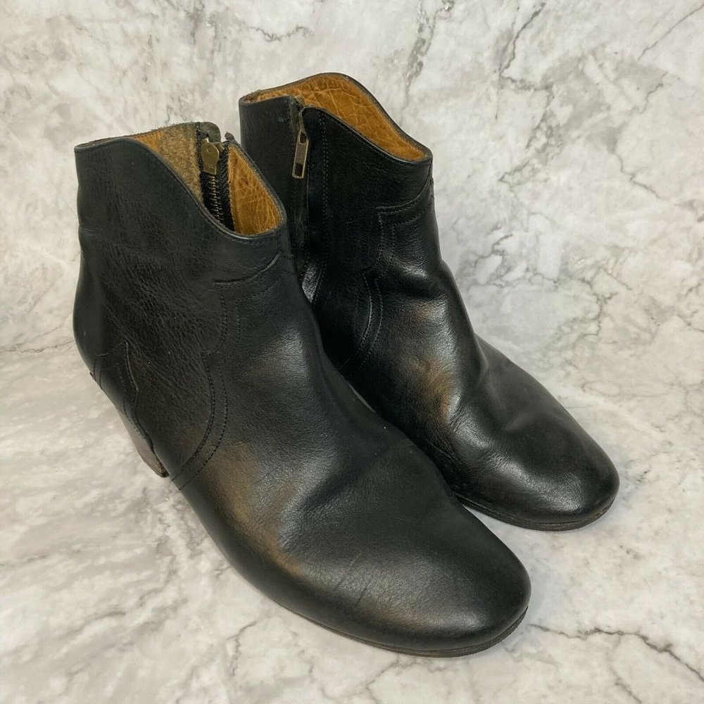 Isabel Marant Black Western Leather Booties Size 38 Boots Made In France 2” Heel